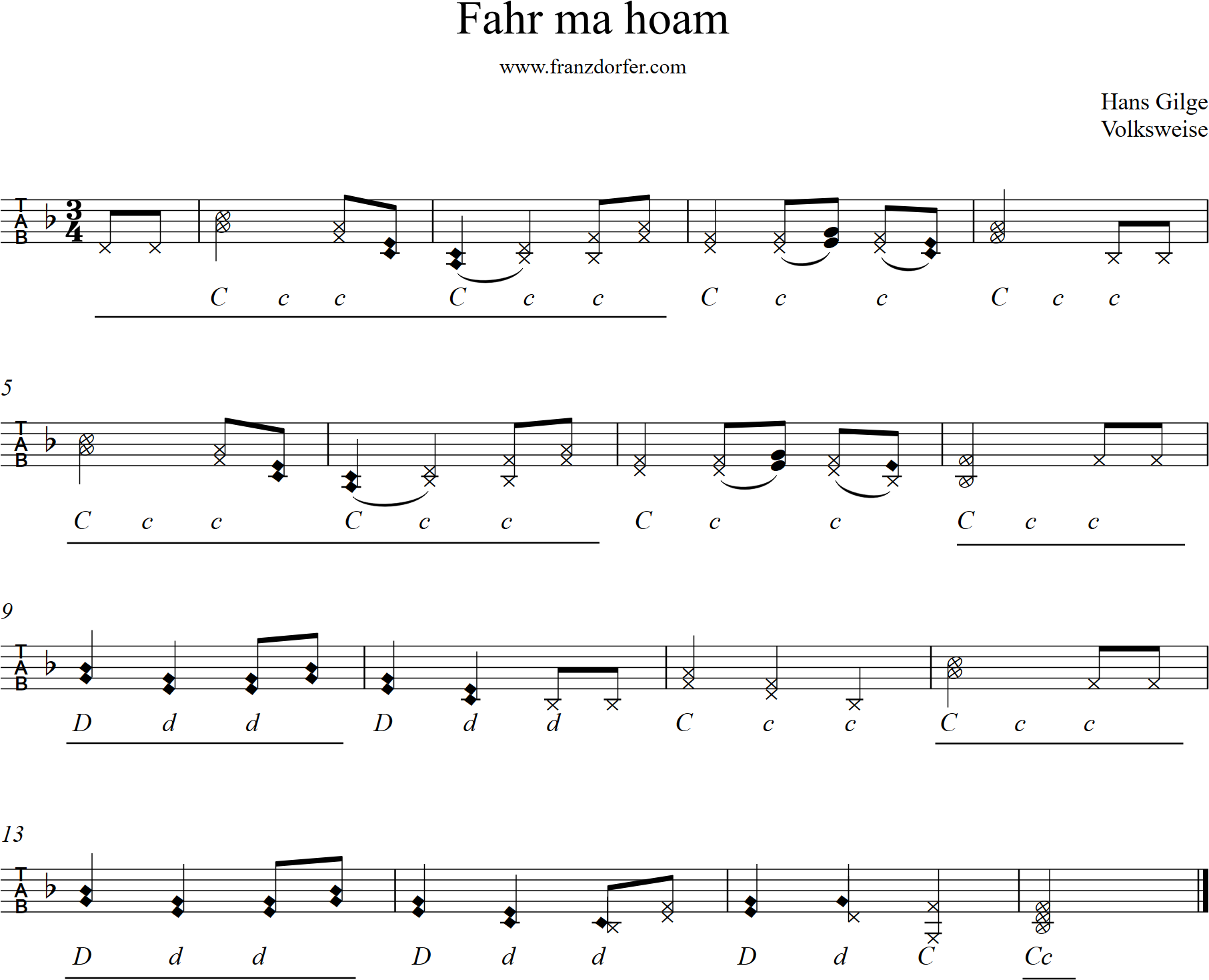 Fahr ma hoam, griffschrift